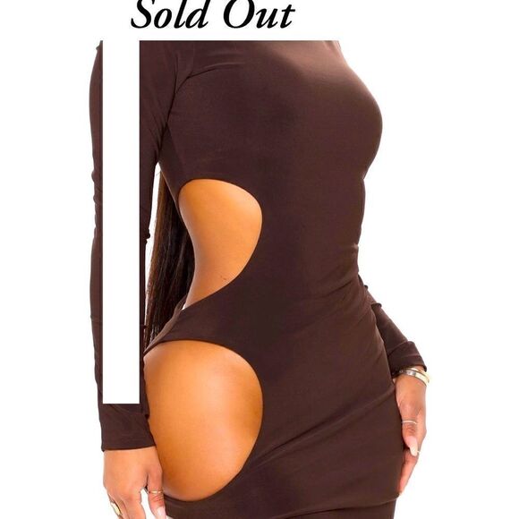 đRocking BodyâCutâOutâMidiâDressâ-âBrown - Picture 1 of 4